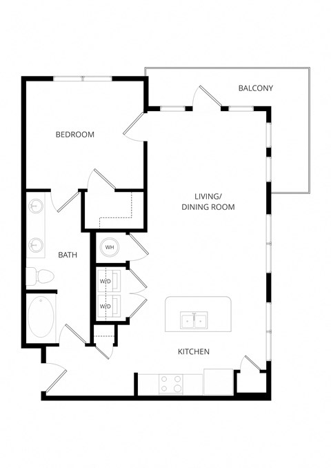 Floor plan for 1 bed, 1 bath, 776 sqft